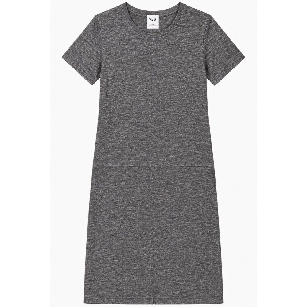 ZARA Gray Cotton Knit Midi T-Shirt Dress Crew Neck Short Sleeve Size M